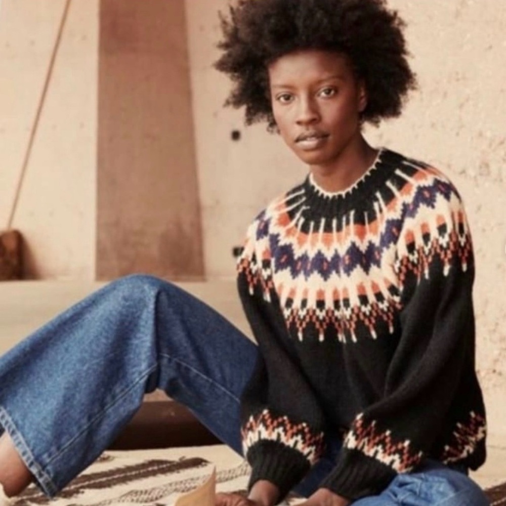 DOEN Field Sweater in Black Aberdeen Fair Isle